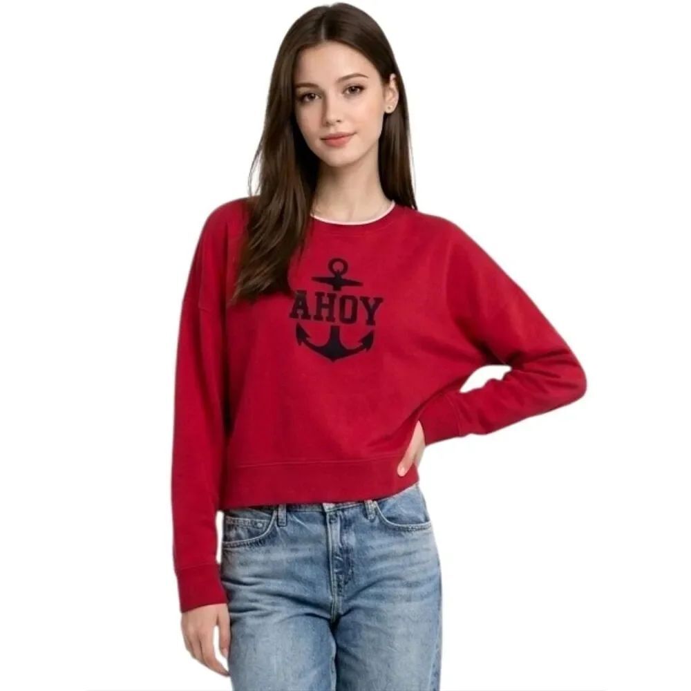 Nautica Red Ahoy Anchor Crewneck Sweatshirt Size XL